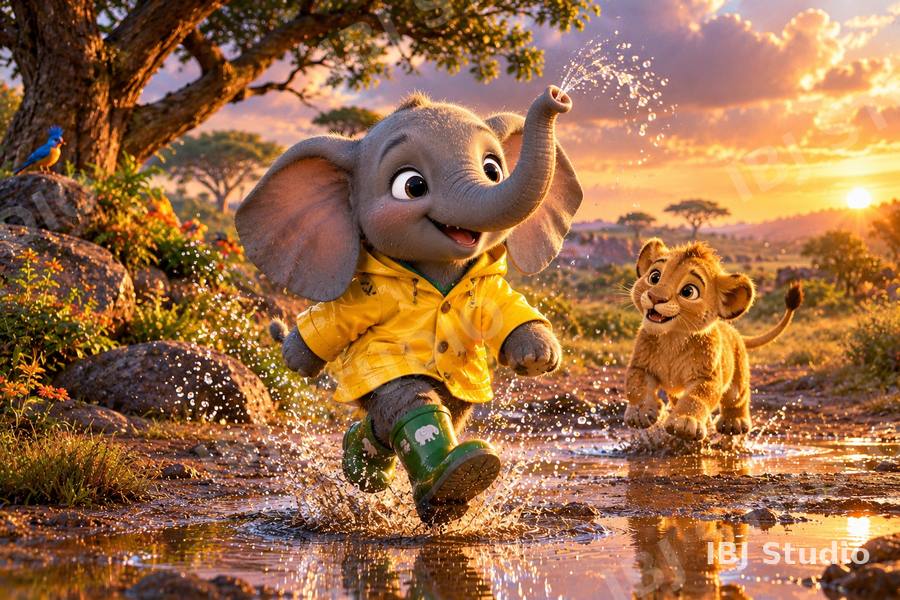Elephant and lion cub