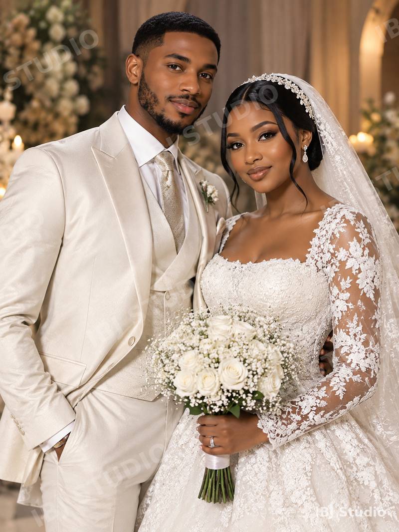Wedding couple, lace and roses