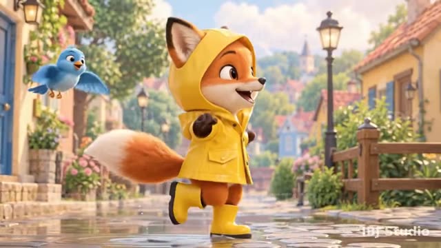 Rainy-day fox, animated